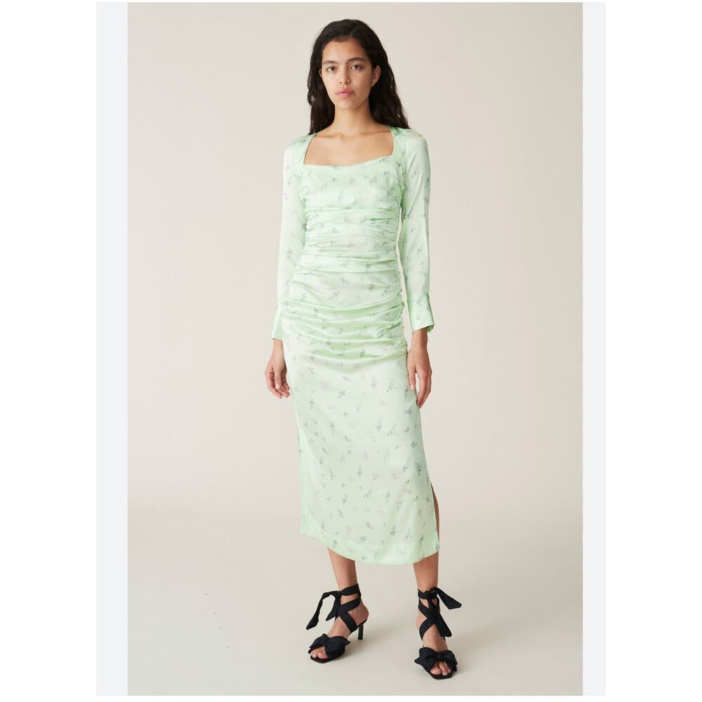 Ganni Floral Poplin Ruched Midi Dress